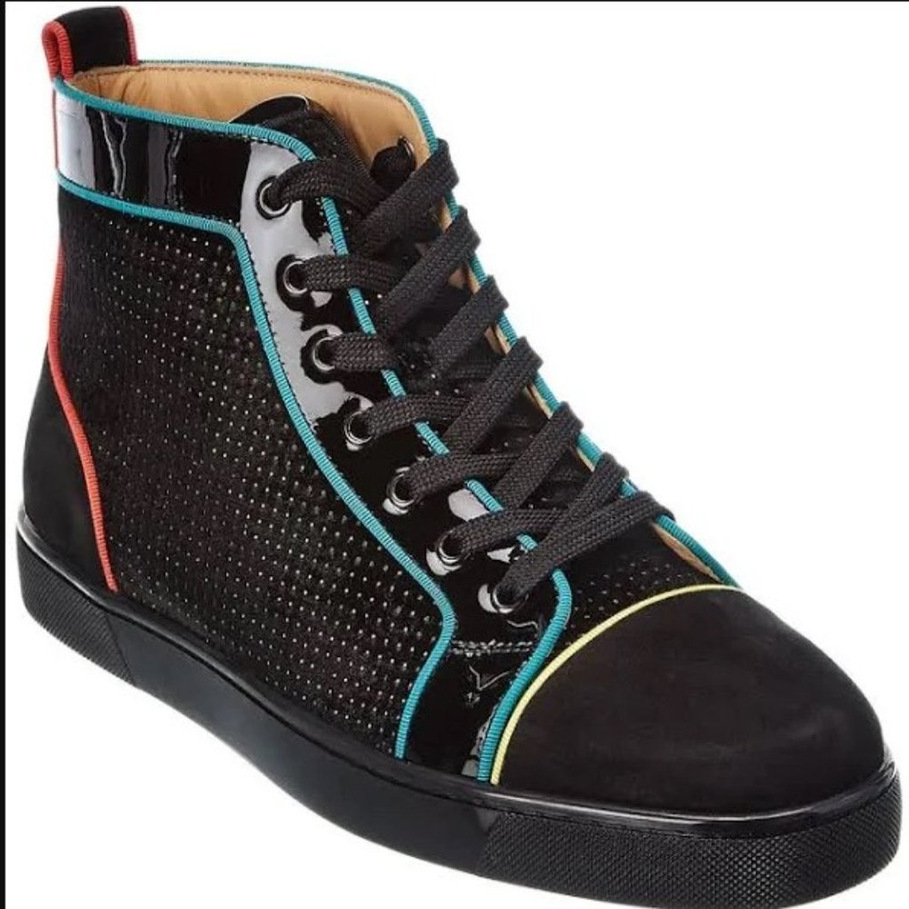 Christian Louboutin Louis Orlato Velvet & Leather Sneaker, 45 / Black